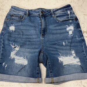 Judy Blue Distressed Blue Jean Shorts